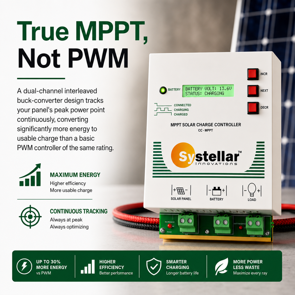 MPPT 12V / 24V / 36V / 48V Solar Charge Controller Voc 175V | Systellar CC-MPPT-Compact-200