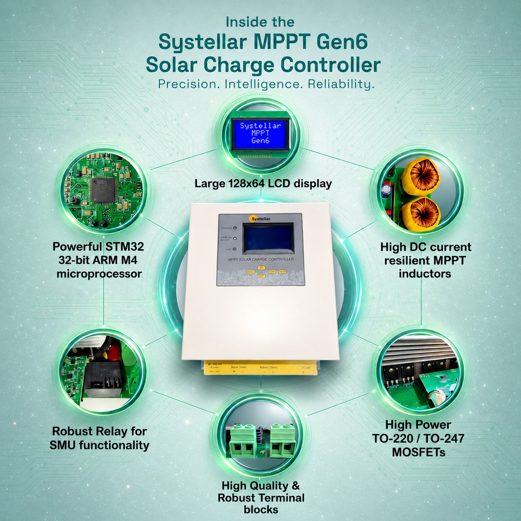 MPPT-Gen6- 12V,24V,36V,48V 50A & 75A MPPT Solar Charge Controller | Voc 175V | Systellar