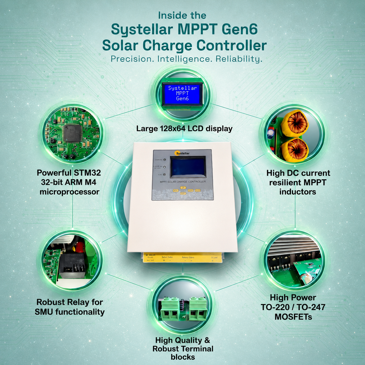 MPPT-Gen6- 12V,24V,36V,48V 50A & 75A MPPT Solar Charge Controller | Voc 175V | Systellar