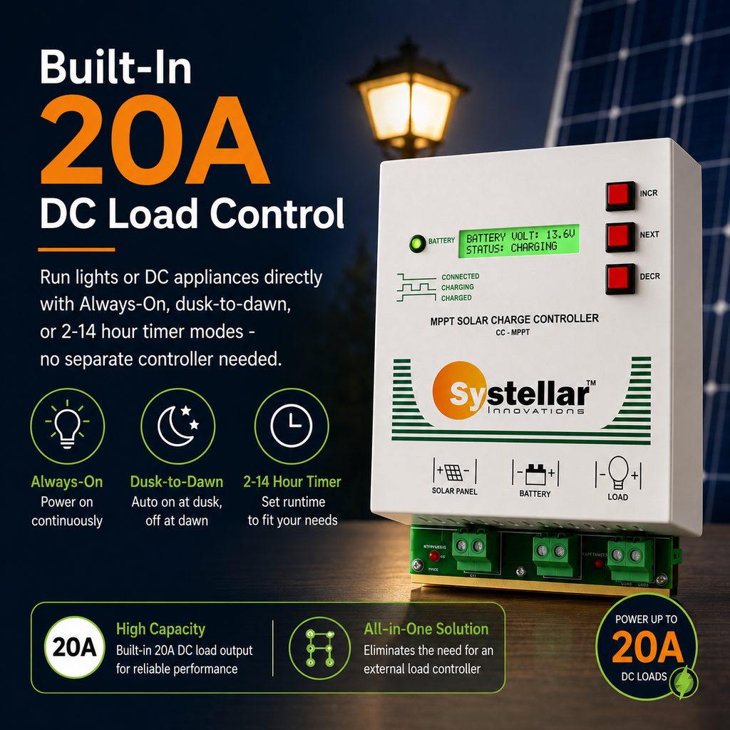 MPPT 12V / 24V / 36V / 48V Solar Charge Controller Voc 175V | Systellar CC-MPPT-Compact-200