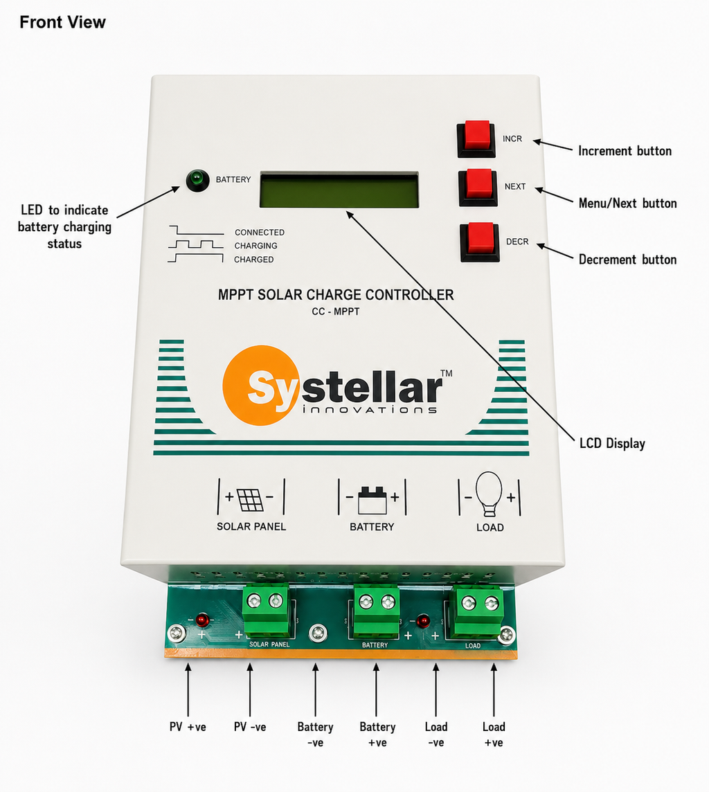 MPPT 12V/24V Solar Charge Controller  Voc 85V - Systellar CC-MPPT-Compact-100