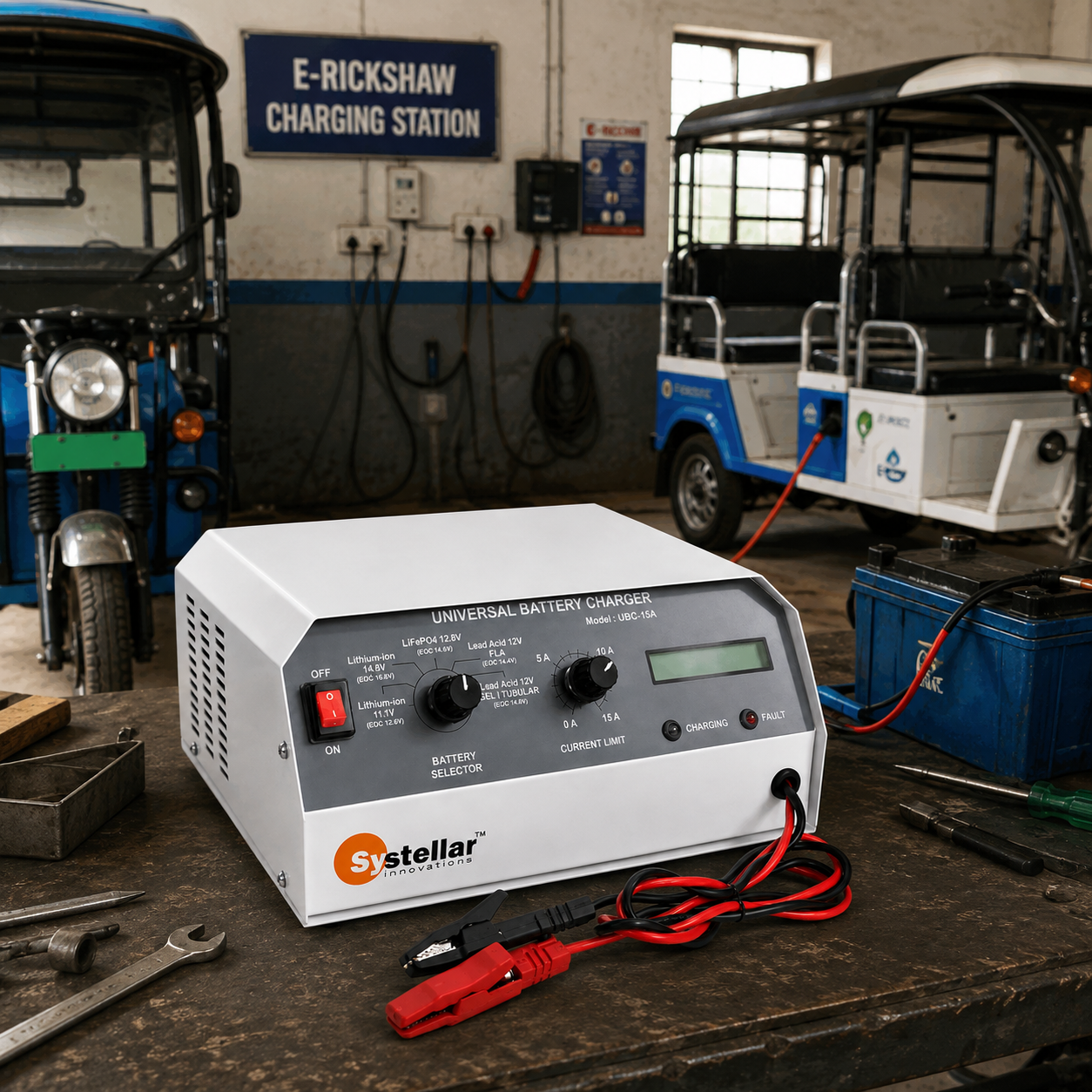 Universal Battery Charger — India’s Only 12V Charger for LiFePO4, Li-ion & Lead Acid | 15A charging current | LCD display