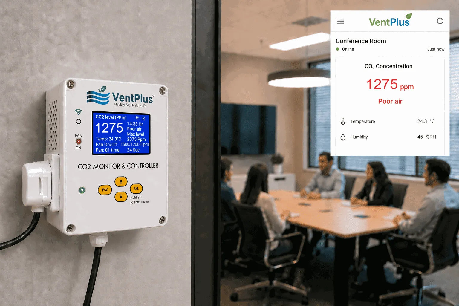 VentPlus CO2 Monitor and Controller with Remote monitoring - Main Unit