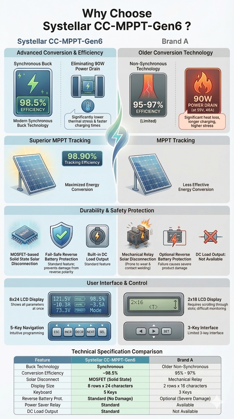 MPPT-Gen6- 12V,24V,36V,48V 50A & 75A MPPT Solar Charge Controller | Voc 175V | Systellar